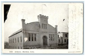 c1907 Armory Exterior Building View Sheldon Iowa IA Vintage Antique Postcard