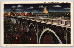 Vintage Postcard Main Street North Hill Viaduct Bridge Crossing River Akron Ohio