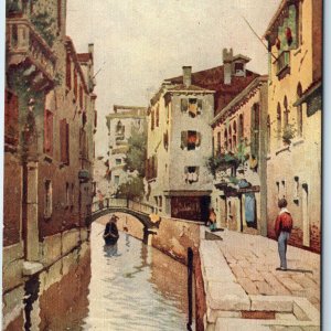 c1910s Venice, Italy Frescada Canal St. Toma Gondola Ride Waterway Painting A273