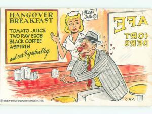 1958 Risque Comic SEXY WAITRESS GIRL & MAN WITH HANGOVER AB6952