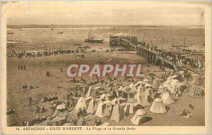 Old Postcard Arcachon coast of money the beach and great Jetee