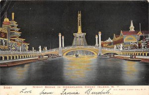 Night Scene in Dreamland Coney Island, NY, USA Amusement Park 1905 