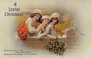 A Joyful Christmas Children In Hats, Gold Accents, Divided Back Vintage PC U9208