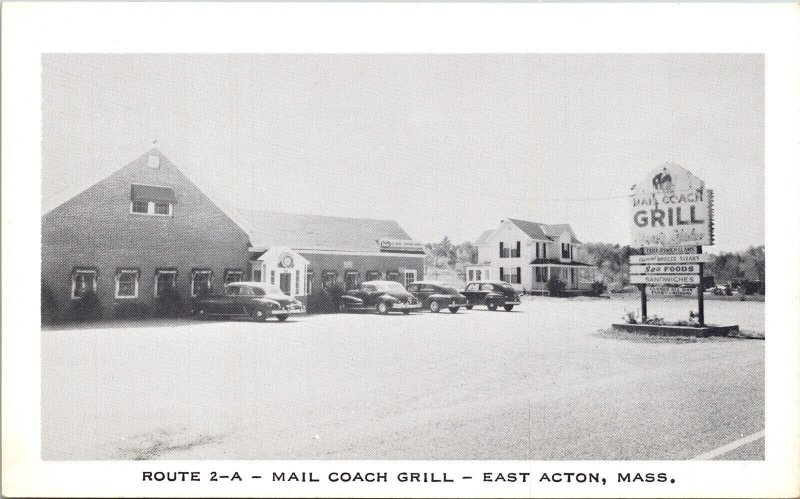 Mail Coach Grill East Acton Massachusetts MA Old Cars Postcard VTG UNP Vintage 