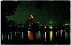 Cincinnati Ohio OH, 1964 Skyline at Night from Kentucky Shore, Vintage Postcard