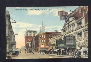 OMAHA NEBRASKA DOWNTOWN DOUGLAS STREET SCENE STORES VINTAGE POSTCARD