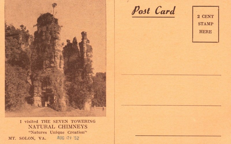 Vintage Postcard Seven Towering Natural Unique Chimneys Mount Solon Virginia VA