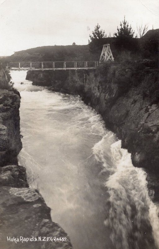 Trout Fishing at Huka Rapids Taupo New Zealand WW1 RPC Postcard