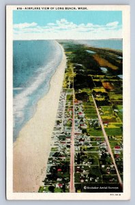 K1/ Long Beach Washington Postcard c1930 Airplane View Coast Homes 395