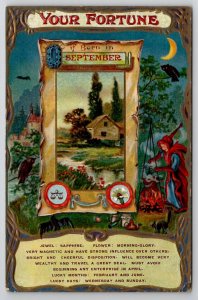 Your Fortune Born in September Witch Horoscope 1910 Embossed Postcard L38