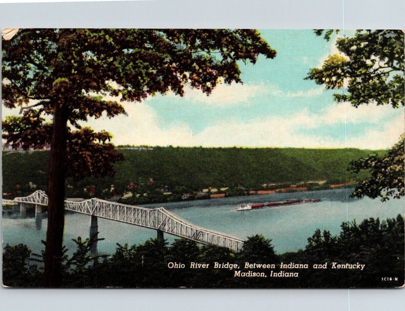 Ohio River Bridge Indiana Kentucky Madison IN Postcard Postcard VTG UNP Curteich 