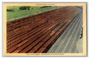 Moving Wheat In Kansas Each Train Car 1000 Bushels Vtg Standard View Postcard 