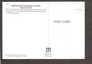 NY Night View Empire State Building Bldg New York City NYC Postcard