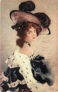 c1906 Postcard A/S Bottaro 5216 Lady in Ermine, Ostrich Plume Got My Eyes on You