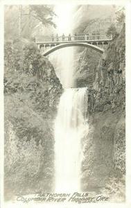 United States real photo postcard Multnoman Falls bridge Oregon