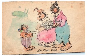 Les Trois Ours The Three Bears Dressed Bear Family Anthropomorphic Postcard