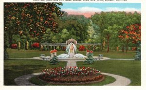 Vintage Postcard 1920's Electric Fountain & Rose Arbor Glen Oak Park Peoria ILL