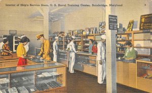 SHIP SERVICE STORE U.S. NAVAL TRAINING BAINBRIDGE MARYLAND MILITARY POSTCARD '46