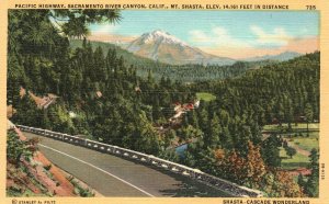 Vintage Postcard Pacific Highway Sacramento River Canyon Mount Shasta California