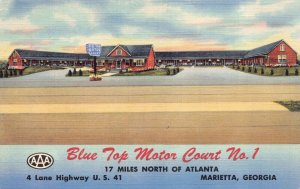 Linen Postcard Blue Top Motor Court No. 1 in Marietta, Georgia~129655