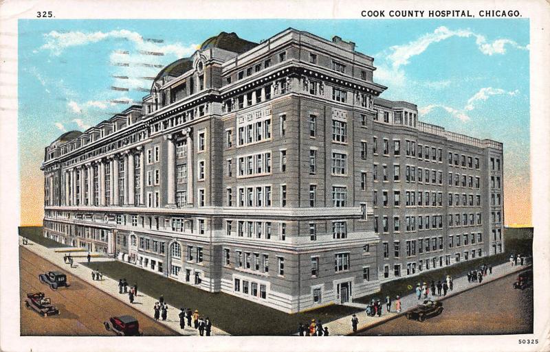 Cook County Hospital, Chicago, Illinois, Early Postcard, Used in 1929
