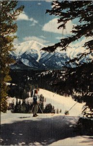 Vtg Sun Valley Idaho ID Skier Winter Scene 1940s Union Pacific Railroad Postcard