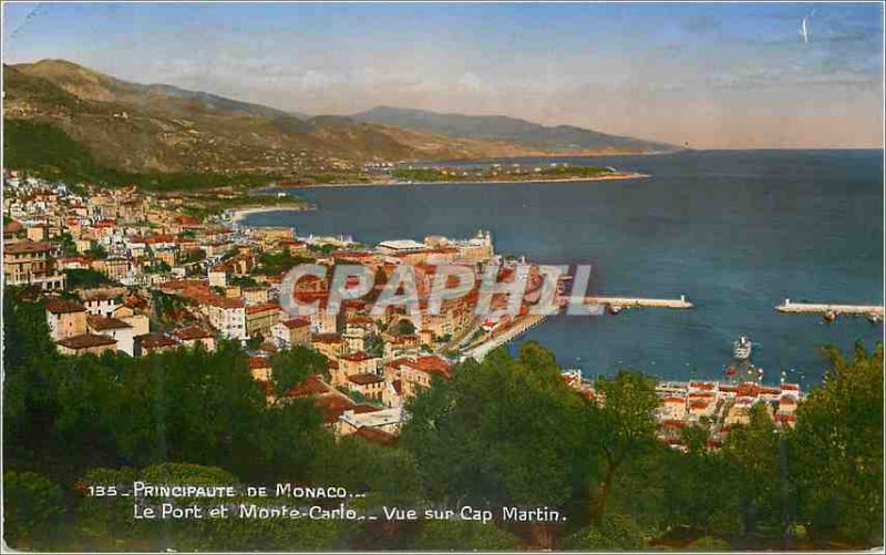 Old Postcard Principality of Monaco Port and Monte Carlo View Cap Martin