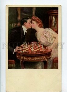 3150268 KIss Lovers CHESS by UNDERWOOD Vintage postcard