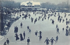 Ice Skating Pond LINCOLN PARK Chicago, IL c1910s Cyanotype Rare Vintage Postcard