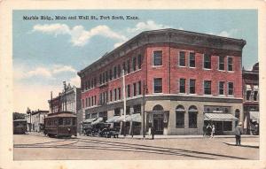 FORT SCOTT, KS  Kansas  MARBLE BLDG Main & Wall St  BOURBON CO  c1920's Postcard