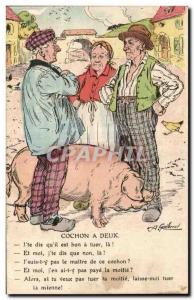 Old Postcard Pig Pig Illustrator two Gaillard