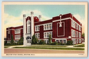 Bristow Oklahoma OK Postcard Bristow High School Building c1940's Vintage