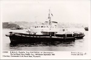 RMAS Paddle Tug 'Faithful' Devonport UK Last Royal Navy Tugboat RP Postcard H38