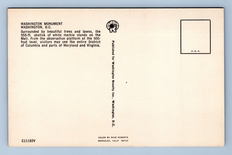 Washington Monument Through Trees Washington DC  UNP Chrome Postcard J17 