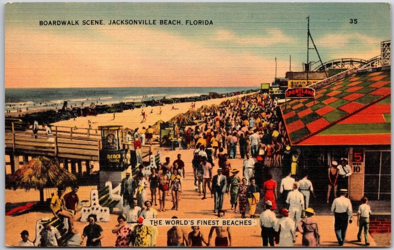 Jacksonville Beach Florida FL, Boardwalk Scene, World's Finest Beach, Postcard