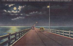 Florida Moonlight Over Gandy Bridge Spanning Tampa Bay Curteich