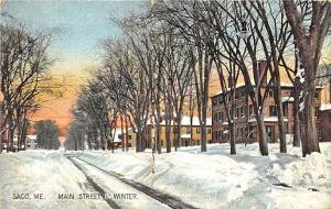 Saco ME Main Street In Snowy Winter Hugh Leighton Publisher Postcard