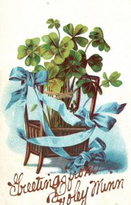 Vintage Postcard 1909 Greetings From Foley Minnesota Shamrock Plants Blue Ribbon