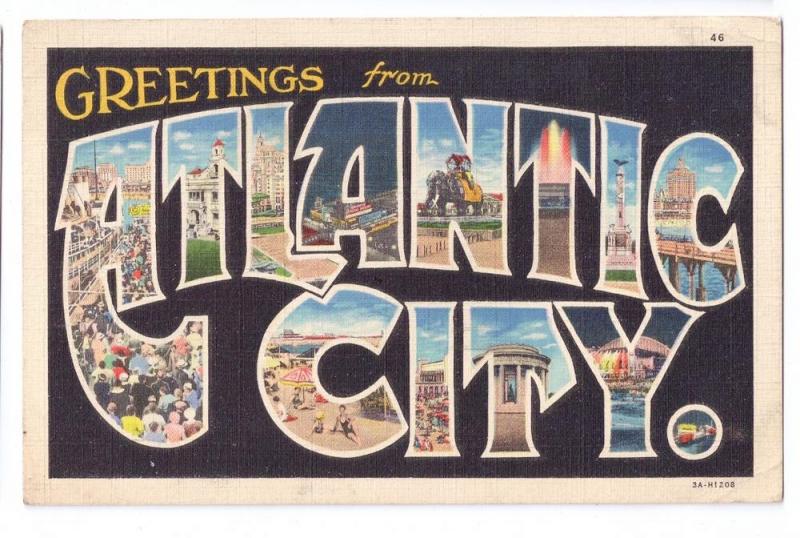 Greetings From Atlantic City NJ Large Letter 1937 Curteich L