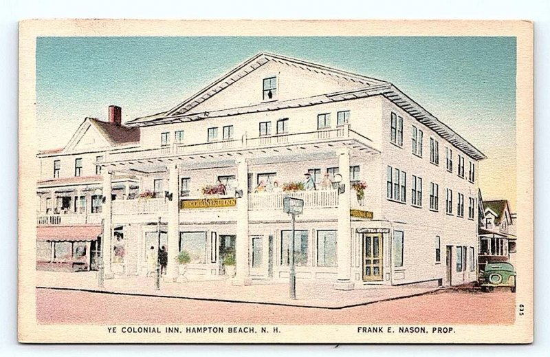 HAMPTON BEACH, NH New Hampshire ~ YE COLONIAL INN c1930s Roadside Linen Postcard