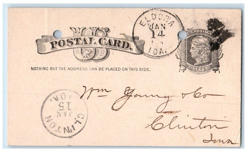 1884 Looking for 20 ft Lumber Eldora Iowa IA Clinton IA Antique Postal Card 