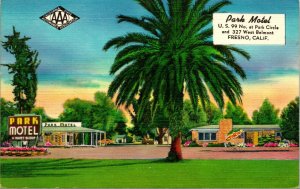 Vtg Linen Postcard AAA Park Motel US 99 No At Park Circle - Fresno, CA - Unused