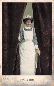 It's a Boy Nurse 1908 stains on card