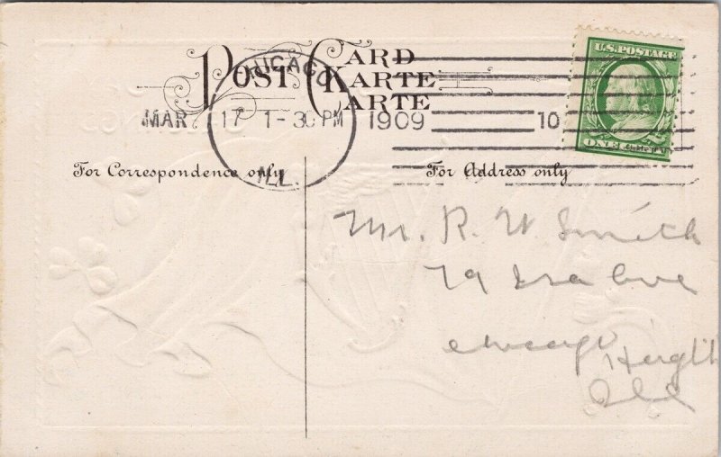 St Patrick's Day Greetings Green Flag Shamrock Irish Ireland c1909 Postcard E82