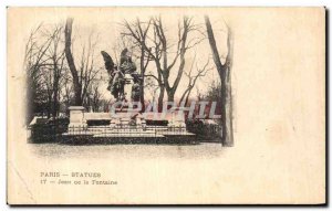 Old Postcard Paris Statue Jean de la Fontaine