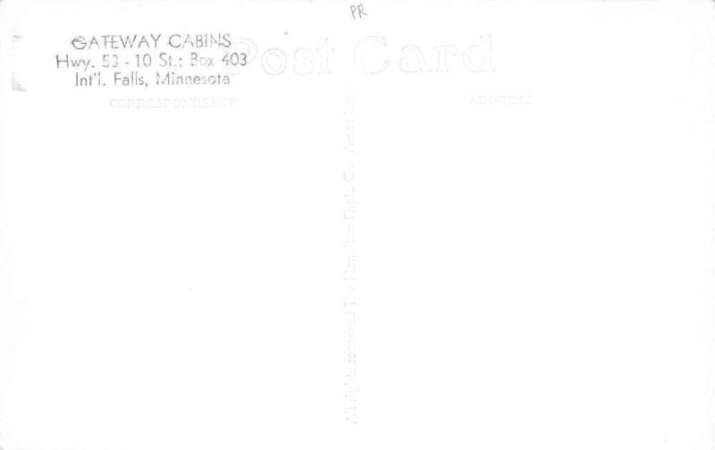 International Falls Minnesota The Gateway Cabin Court Real Photo PC AA69489