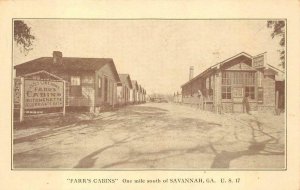 FARR'S CABINS ROUTE US 17 SOUTH OF SAVANNAH GEORGIA POSTCARD (c. 1930s)