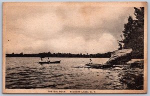 K50/ Sackett Lake New York Postcard c1910 The Big Rock Boating 318