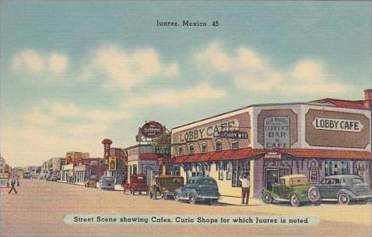 Mexico Juarez Street Scene Showing Cafes &  Curio Shops