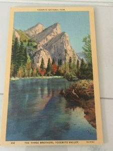 UNUSED .01 LINEN PC THE THREE BROTHER YOSEMITE VALLEY YOSEMITE NATL PARK. CAL